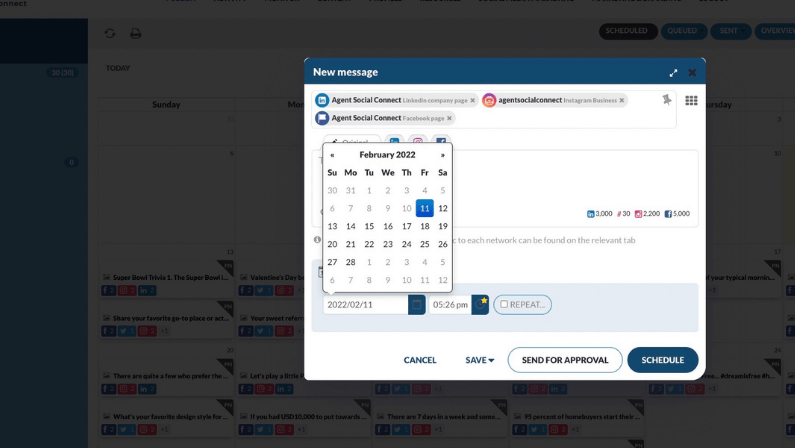 agent social connect schedule calendar