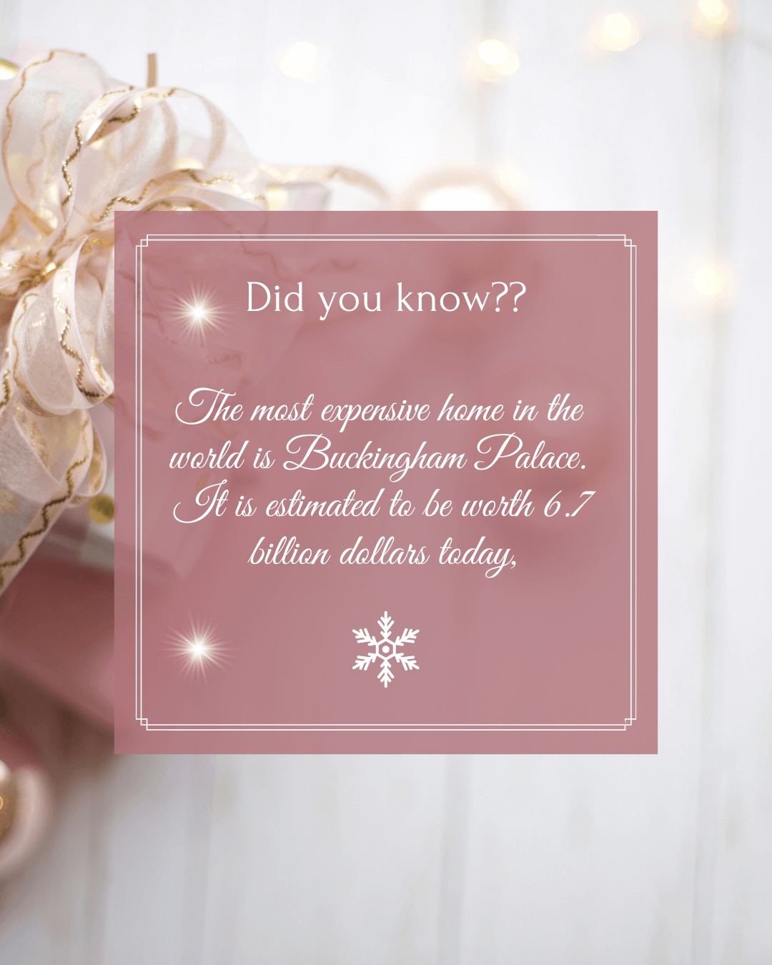 Dec. 27th -Most expensive home in the world is Buckingham Palace