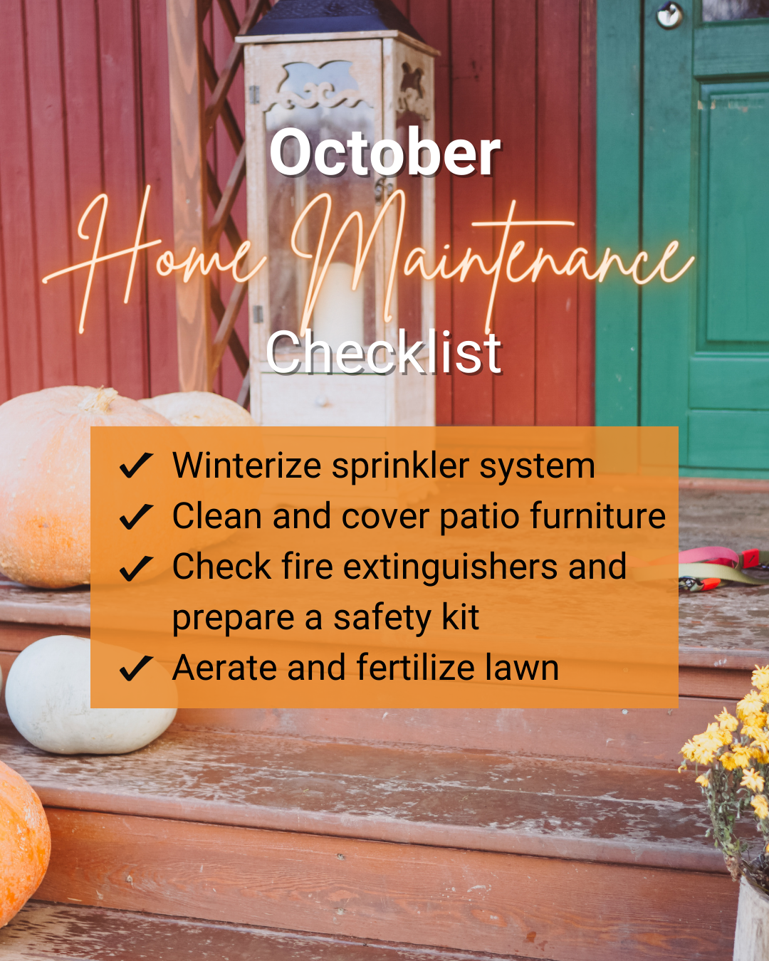 Oct. 2nd – Home Maintenance checklist