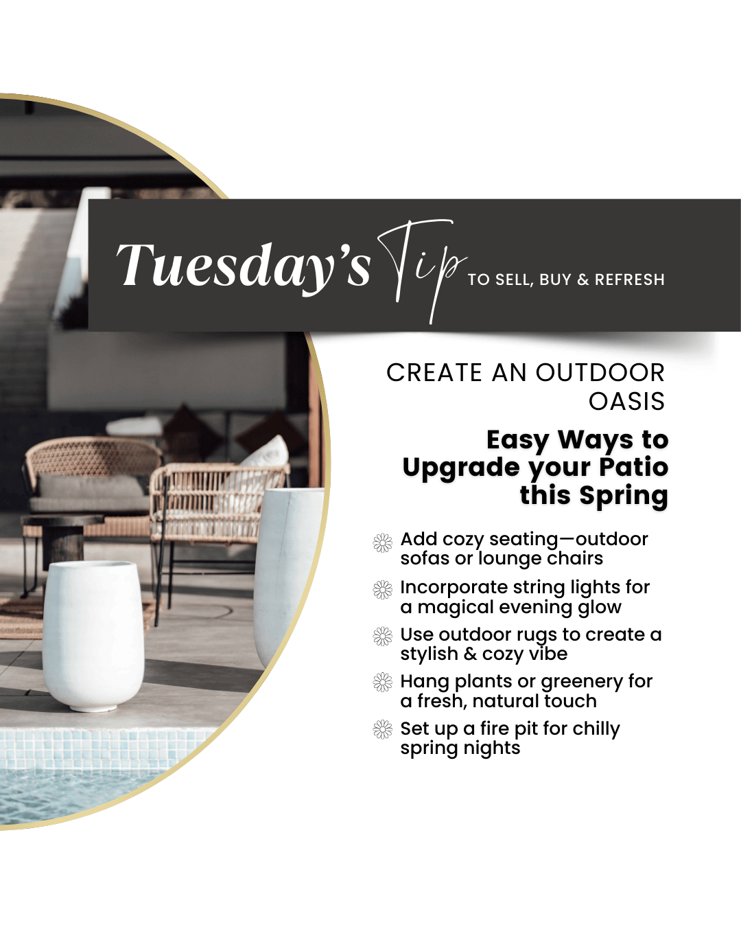 March 3rd Tuesday Tip – Ways to upgrade your patio