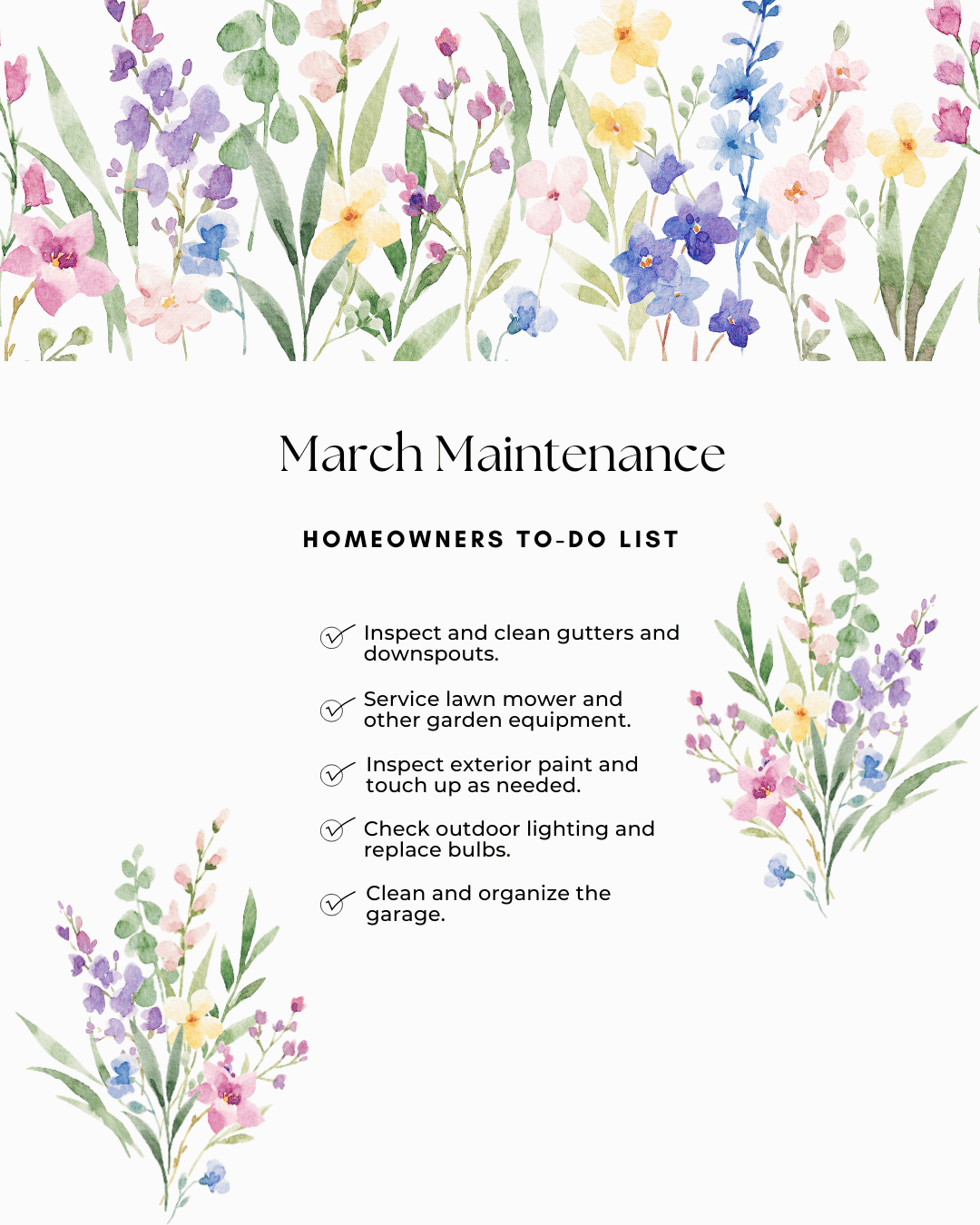 March 2nd – Maintenance To-do