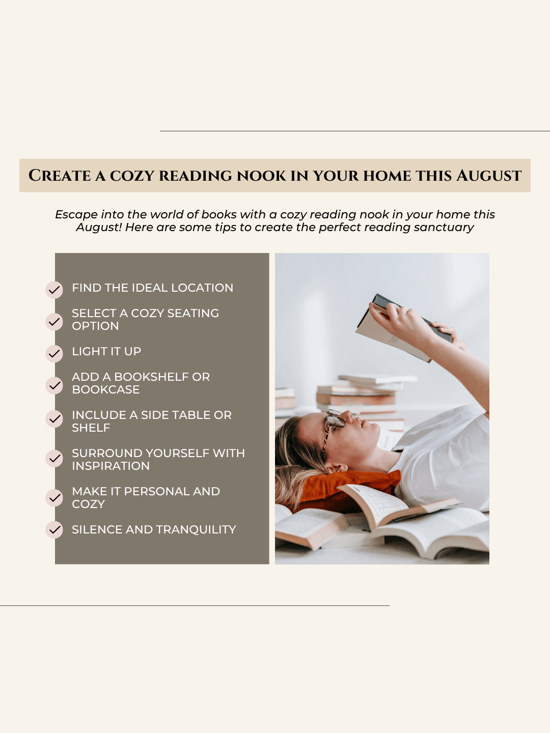 August 24th – Create a Cozy Reading Nook